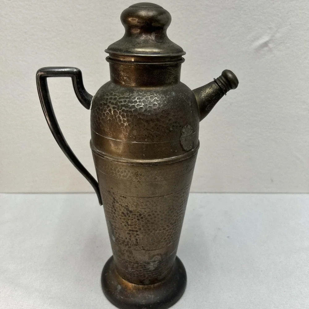 Vintage Hammered Brass Cocktail Shaker/ Pitcher Top Handle Detached